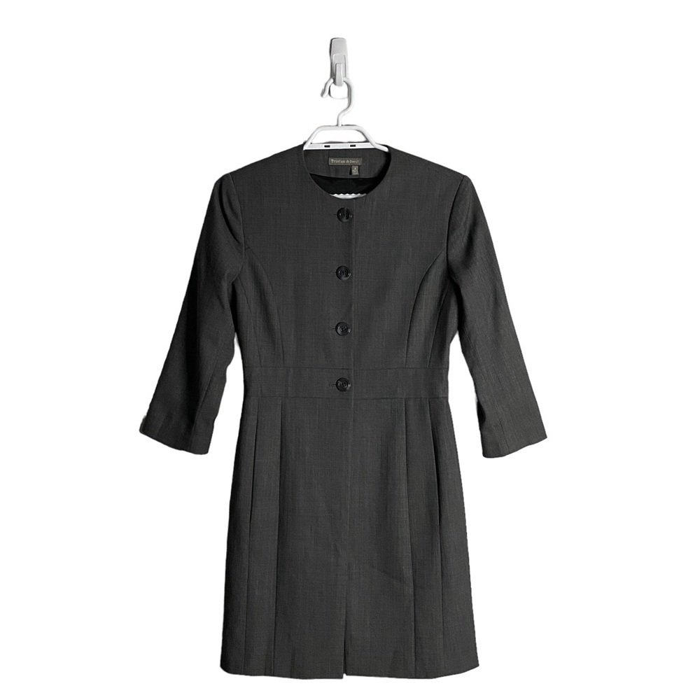 Tristan & Iseut Women's Gray Chic Button Down Trench Coat
